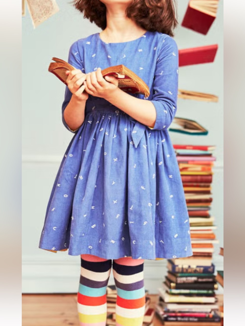Mini Boden Roald Dahl Blue Corduroy Alphabet Books Matilda Dress Sz 11-12 Years
